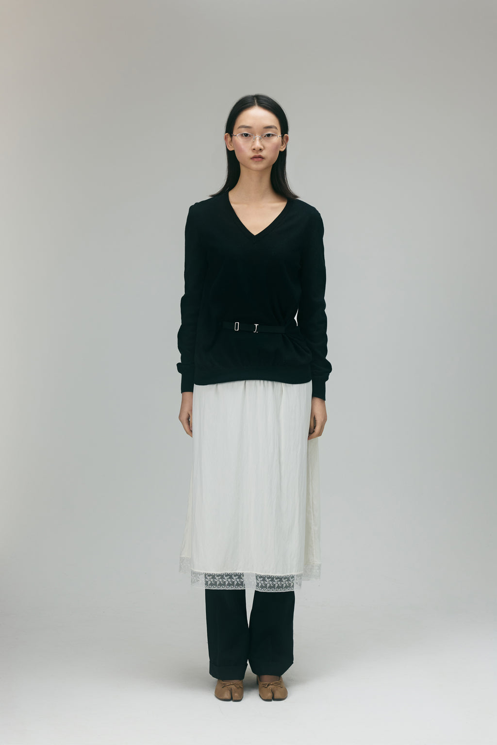 Maison Margiela Cinched Waist V-Neck Sweater