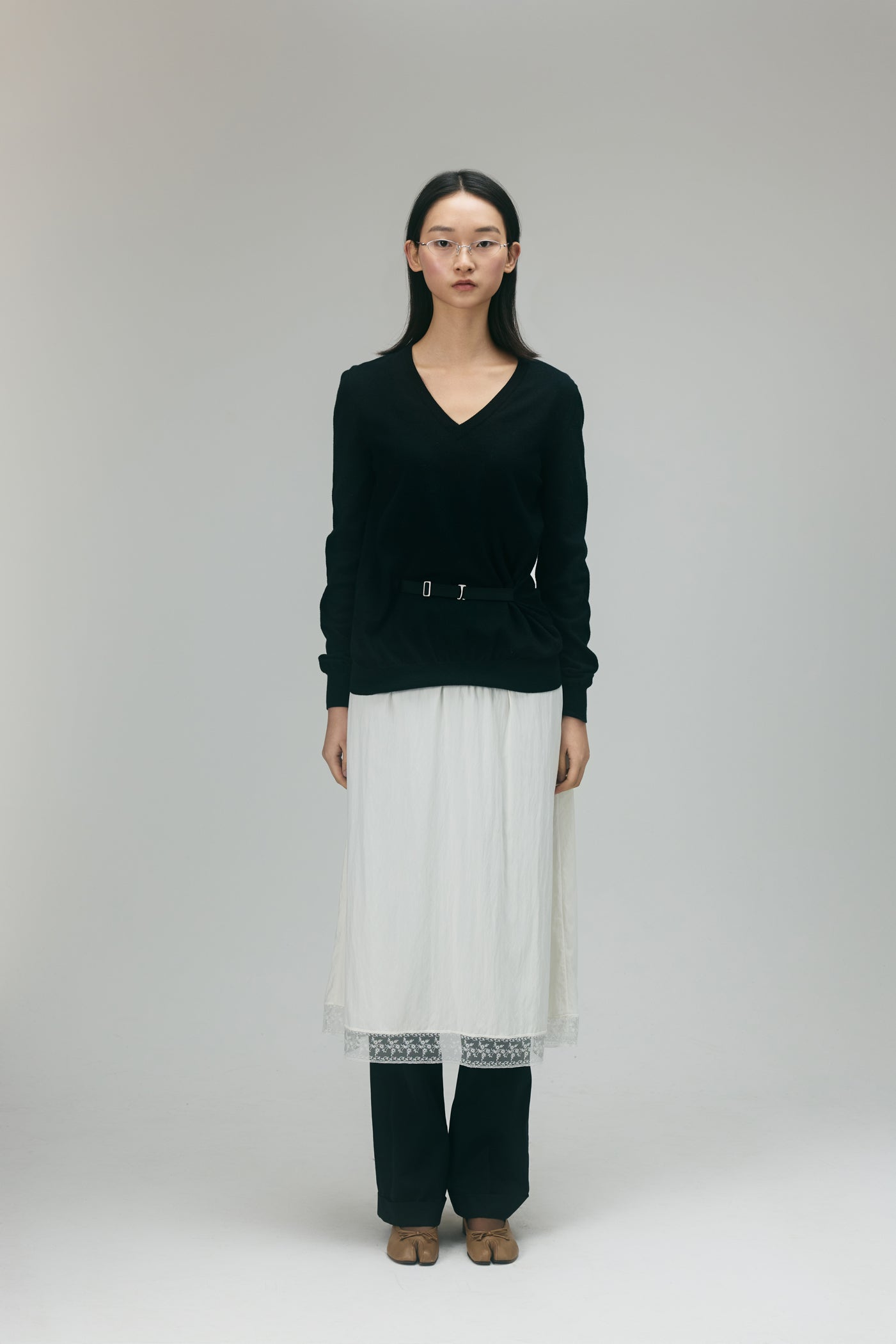 Maison Margiela Cinched Waist V-Neck Sweater